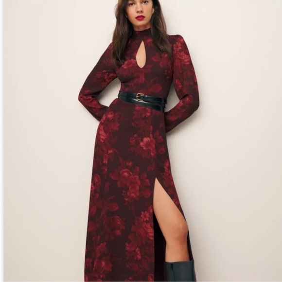 Reformation Castalia Sanguine Red Floral Print Long Sleeve Dress - Picture 1 of 12